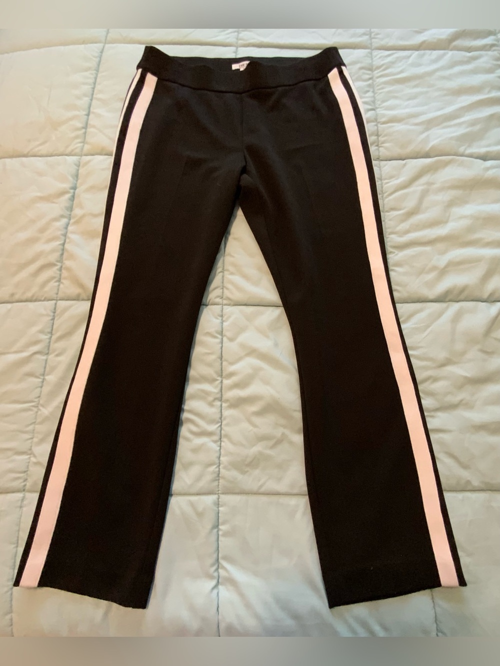Bar III Women's Black Dress Pants White Side Stripe Straight Leg Mid Rise 10
